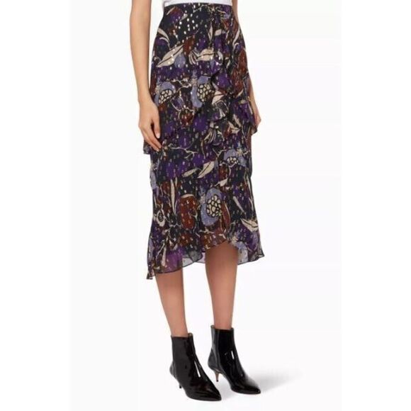Whistles Women's Sz 2 Purple Arabella Montrose Floral Print Silk Skirt $359 - Picture 13 of 15